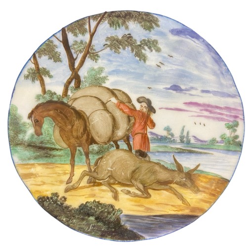 1 - A Worcester Porcelain 'Fables' dish decorated by Jefferyes Hammett O'Neale in circa 1770, depicting ... 