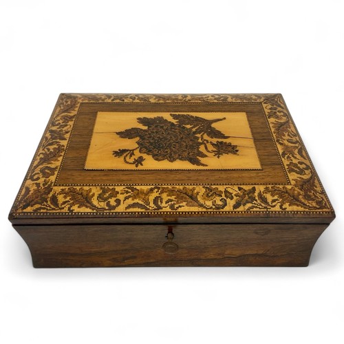 215 - A mid 19th century Tunbridge Ware writing slope/box, possibly by Edmund Nye, with a floral mosaic, 2... 