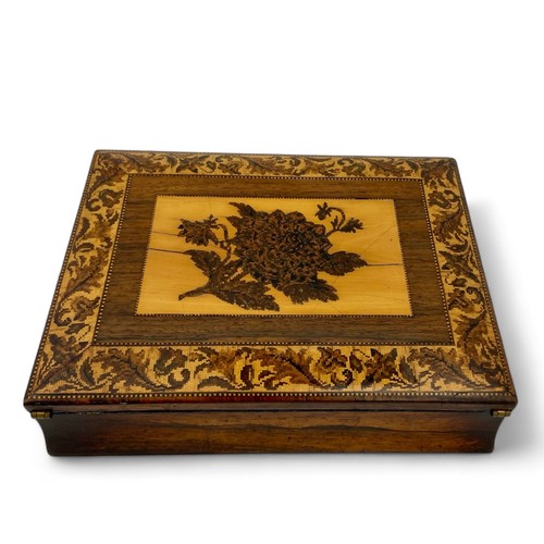 215 - A mid 19th century Tunbridge Ware writing slope/box, possibly by Edmund Nye, with a floral mosaic, 2... 