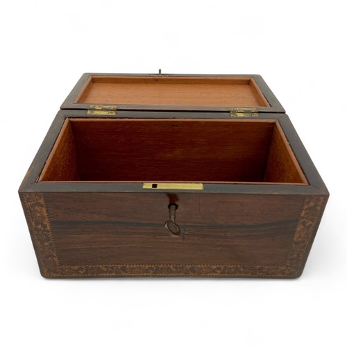 213 - A Tunbridge Ware red cedar lined cigar box, the front has a formal border possibly by Henry Hollambu... 