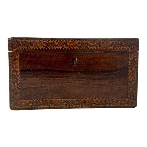 213 - A Tunbridge Ware red cedar lined cigar box, the front has a formal border possibly by Henry Hollambu... 