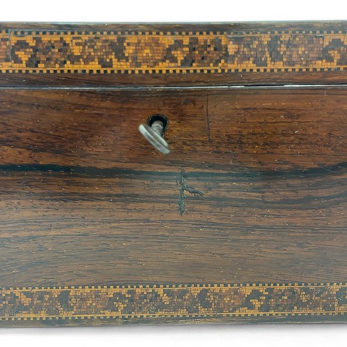 213 - A Tunbridge Ware red cedar lined cigar box, the front has a formal border possibly by Henry Hollambu... 