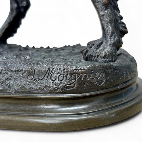 172 - Jules Moigniez (1835-94), a large patinated cast bronze sculpture of a dog holding a pheasant in its... 