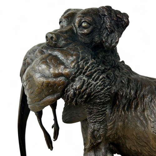 172 - Jules Moigniez (1835-94), a large patinated cast bronze sculpture of a dog holding a pheasant in its... 