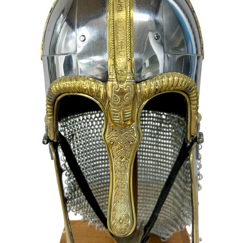 256 - A 21st century iron, brass and leather reproduction of a Saxon-type or Medieval Crusader knight's or... 