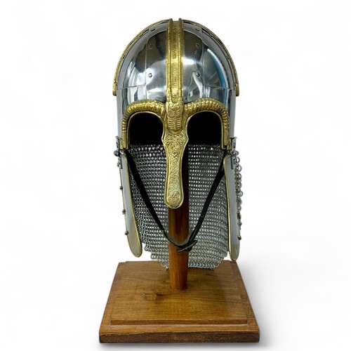 256 - A 21st century iron, brass and leather reproduction of a Saxon-type or Medieval Crusader knight's or... 