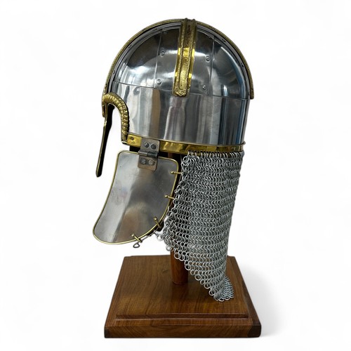 256 - A 21st century iron, brass and leather reproduction of a Saxon-type or Medieval Crusader knight's or... 