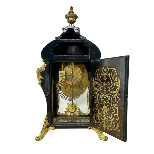 168 - A mid-late 19th century French Boulle bracket clock, in the 18th century Louis XV style, with waiste... 