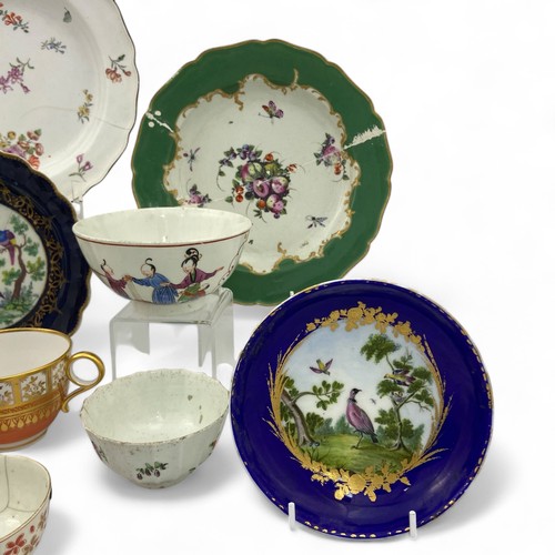 19 - An eclectic group of porcelain, the group includes a red anchor Chelsea plate, a Flight and Barr pla... 