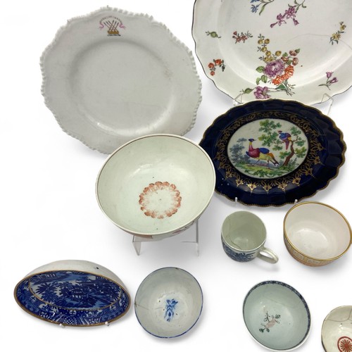 19 - An eclectic group of porcelain, the group includes a red anchor Chelsea plate, a Flight and Barr pla... 