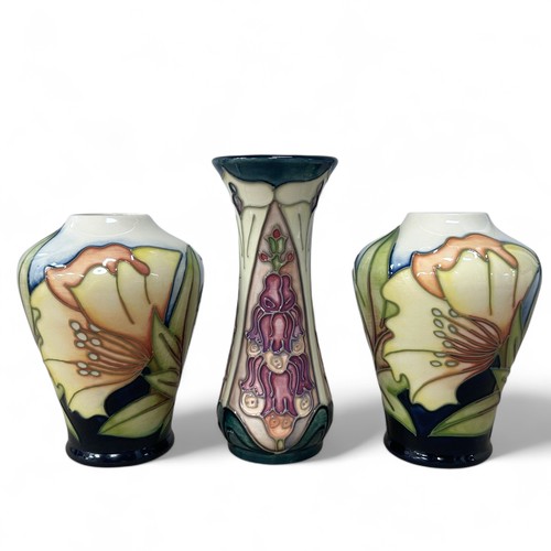 58 - Two small Moorcroft ‘Ode to May’ patten vases designed by Sian Leeper in 2005, impressed and painted... 