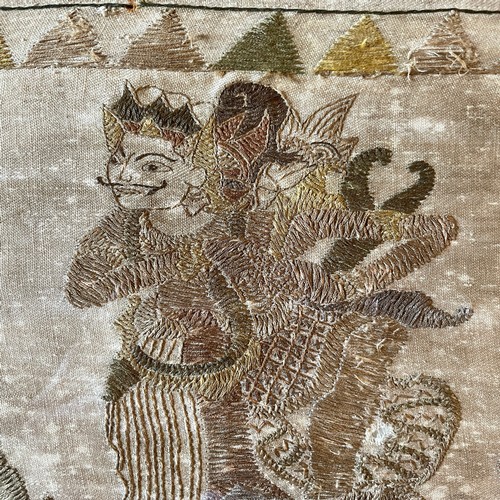 210 - A large and rare 19thC or early 20thC Balinese, Indonesian embroidered Ider Ider narrative temple ha... 