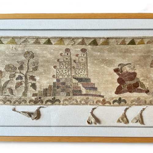 210 - A large and rare 19thC or early 20thC Balinese, Indonesian embroidered Ider Ider narrative temple ha... 