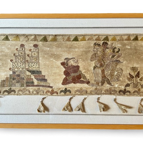 210 - A large and rare 19thC or early 20thC Balinese, Indonesian embroidered Ider Ider narrative temple ha... 