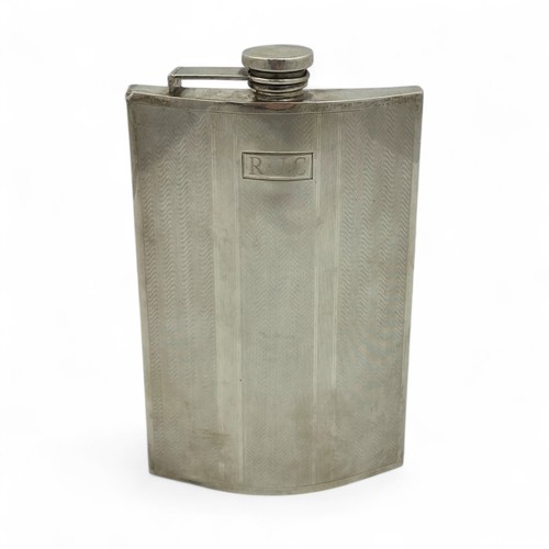 128 - An early 20thC American white metal three quarter pint hip flask, the basemarked 'W STERLING 853 3/4... 