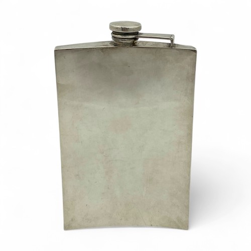 128 - An early 20thC American white metal three quarter pint hip flask, the basemarked 'W STERLING 853 3/4... 