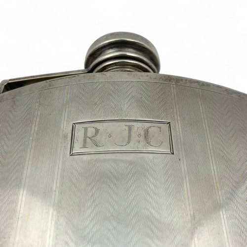 128 - An early 20thC American white metal three quarter pint hip flask, the basemarked 'W STERLING 853 3/4... 