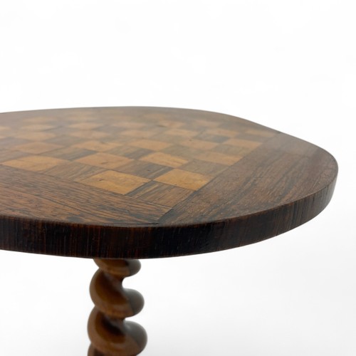 221A - A 19thC miniature table, probably an apprentice's piece, the tilting oak top with chequered 'chessbo... 