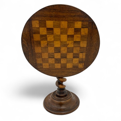 221A - A 19thC miniature table, probably an apprentice's piece, the tilting oak top with chequered 'chessbo... 