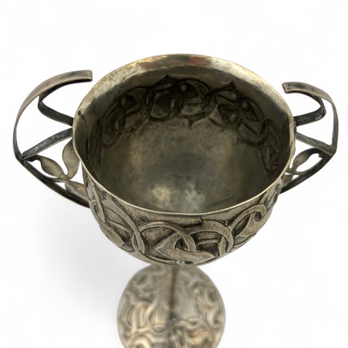 126 - A unique late 19thC or early 20thC Arts & Crafts white metal lidded goblet, the body, lid and fo... 