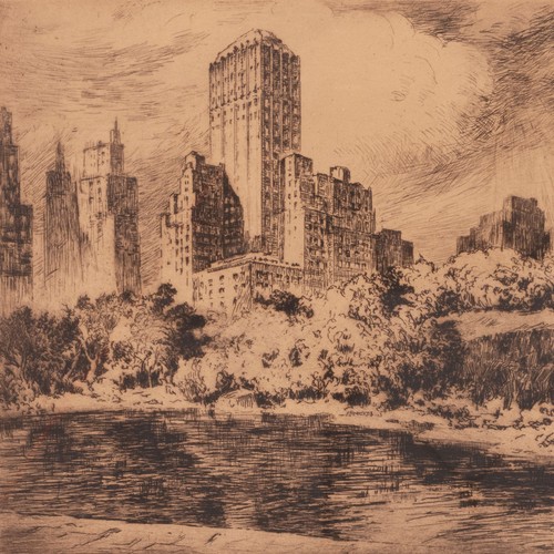 206 - Nat Lowell (Latvian/American 1880-1956), two late 1940s drypoint etchings of Manhattan, New York com... 