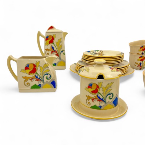 62 - A 1930s Royal Doulton Art Deco 'Cresta' pattern part tea or coffee service, pattern no. D.5550, with... 