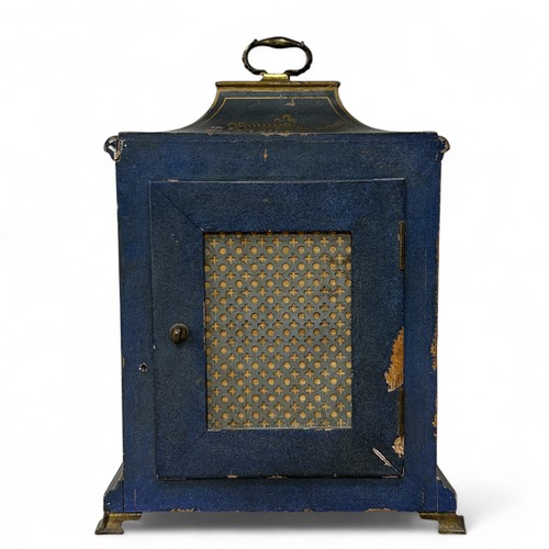 170 - An early 20thC German Chinoiserie painted wood cased mantel or bracket clock, the case painted in la... 