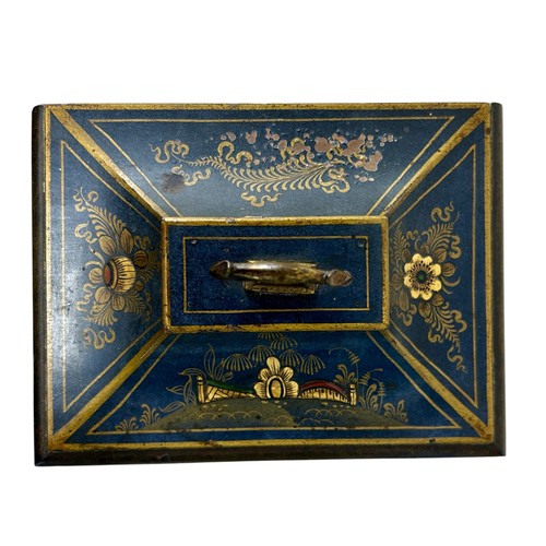 170 - An early 20thC German Chinoiserie painted wood cased mantel or bracket clock, the case painted in la... 