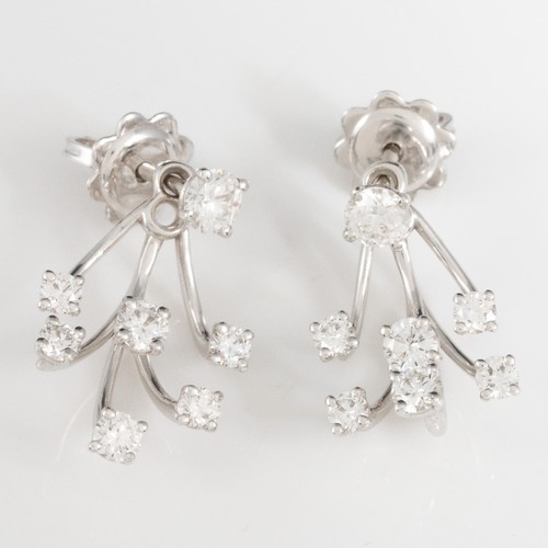 158 - A pair of 18ct white gold and diamond 'day and night' drop earrings, with 18ct white gold posts set ... 