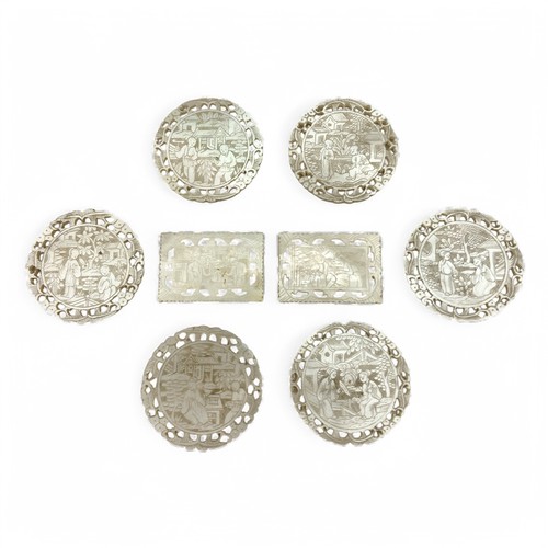 247 - A large quantity of late 19th or early 20th century Chinese etched and cut mother of pearl gaming co... 