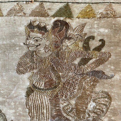 368 - A large and rare 19thC or early 20thC Balinese, Indonesian embroidered Ider Ider narrative temple ha... 