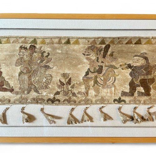 368 - A large and rare 19thC or early 20thC Balinese, Indonesian embroidered Ider Ider narrative temple ha... 