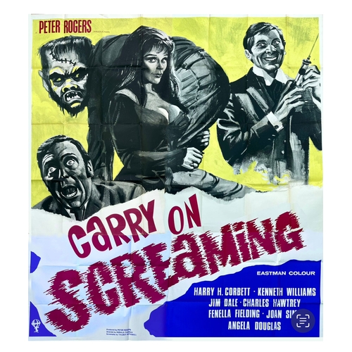 An original and huge 1966 comedy classic 'Carry On Screaming' 6 sheet movie / film poster from the British & International campaign, filmed at Pinewood & Starring Kenneth Williams, Fenella Fielding, Harry H Corbett, Charles Hawtrey, Jim Dale and many others, it's a hugely colourful lot.