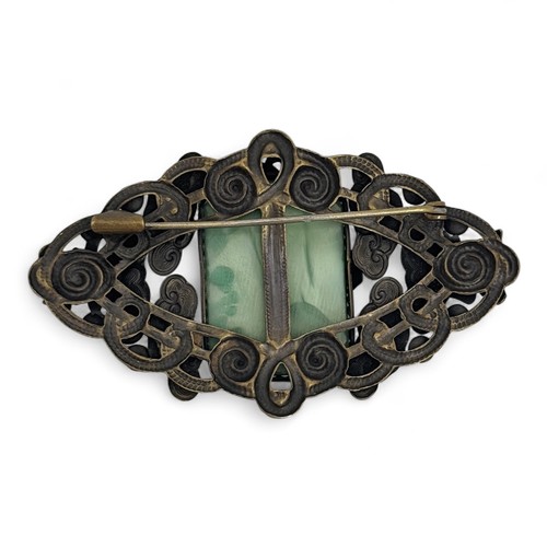 156 - A 1930s Max Neiger Imperial Chinese Revival brooch. Lozenge form brooch decorated with gold coloured... 