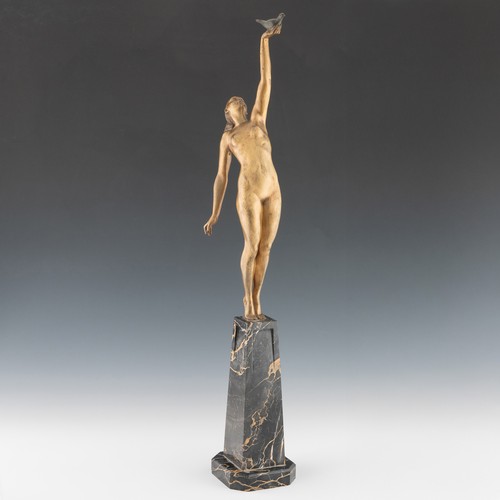 274 - A 1930s French Art Deco 'Message of Love' gilded bronze figurine, designed by Pierre Le Faguays (189...