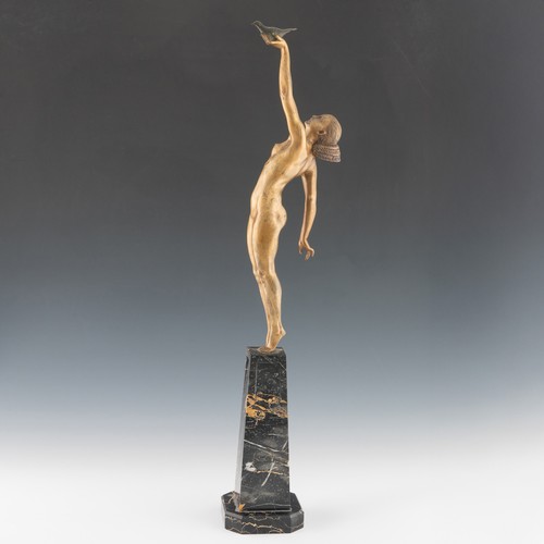 274 - A 1930s French Art Deco 'Message of Love' gilded bronze figurine, designed by Pierre Le Faguays (189... 
