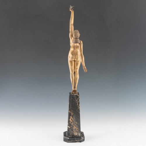 274 - A 1930s French Art Deco 'Message of Love' gilded bronze figurine, designed by Pierre Le Faguays (189... 