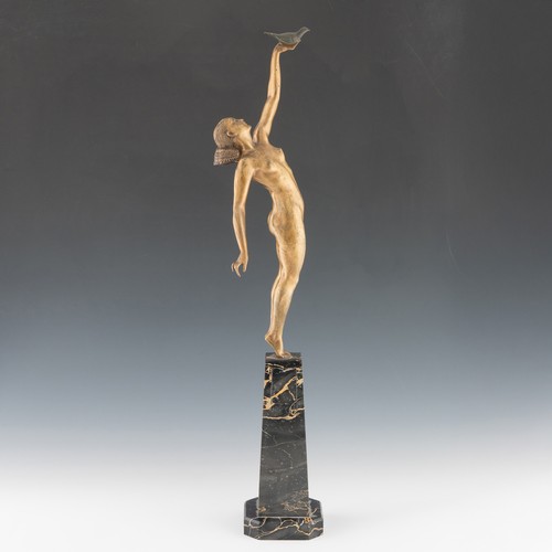 274 - A 1930s French Art Deco 'Message of Love' gilded bronze figurine, designed by Pierre Le Faguays (189... 