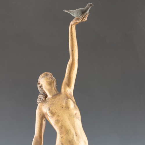 274 - A 1930s French Art Deco 'Message of Love' gilded bronze figurine, designed by Pierre Le Faguays (189... 
