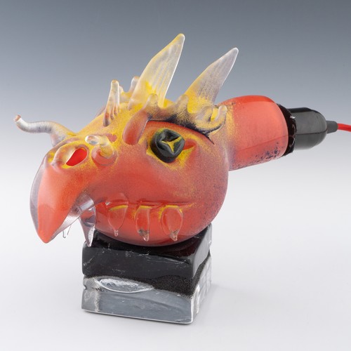 81 - A unique Allister Malcolm studio glass 'Dragon's Head' bedside lamp, made in 2021, hotworked in red ... 