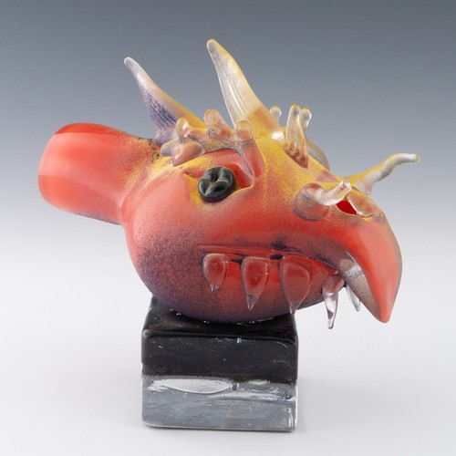 81 - A unique Allister Malcolm studio glass 'Dragon's Head' bedside lamp, made in 2021, hotworked in red ... 