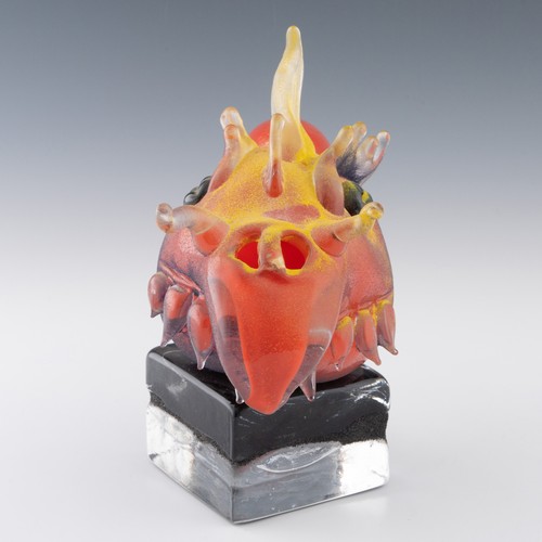 81 - A unique Allister Malcolm studio glass 'Dragon's Head' bedside lamp, made in 2021, hotworked in red ... 