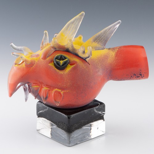 81 - A unique Allister Malcolm studio glass 'Dragon's Head' bedside lamp, made in 2021, hotworked in red ... 