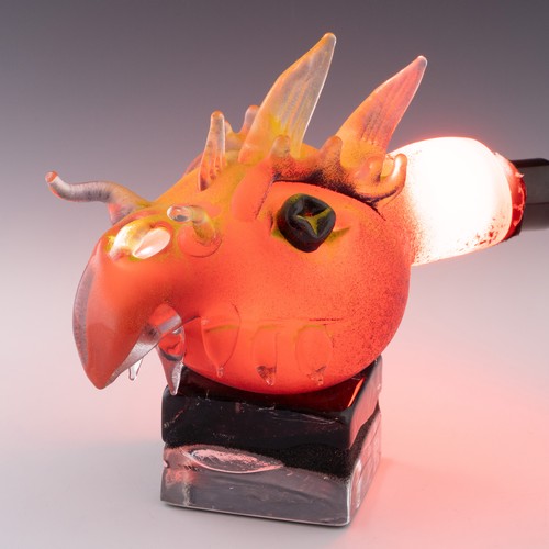 81 - A unique Allister Malcolm studio glass 'Dragon's Head' bedside lamp, made in 2021, hotworked in red ... 
