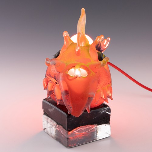 81 - A unique Allister Malcolm studio glass 'Dragon's Head' bedside lamp, made in 2021, hotworked in red ... 