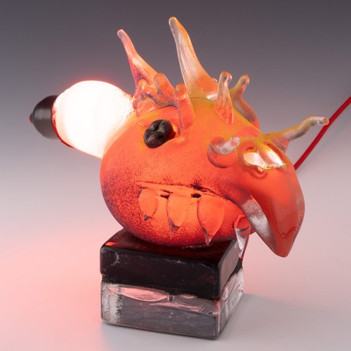 81 - A unique Allister Malcolm studio glass 'Dragon's Head' bedside lamp, made in 2021, hotworked in red ... 