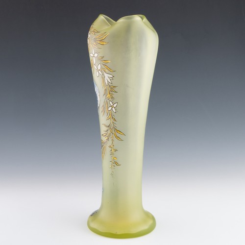 69 - A 1920s Art Nouveau Legras cameo vase, with crimped rim and depicting peacock inside a floral garlan... 