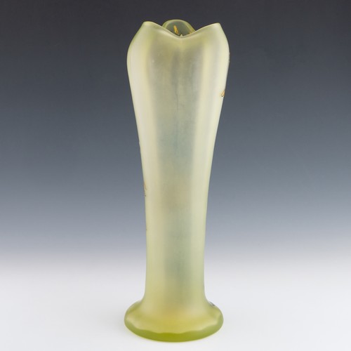 69 - A 1920s Art Nouveau Legras cameo vase, with crimped rim and depicting peacock inside a floral garlan... 