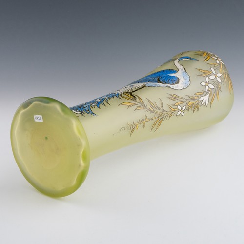 69 - A 1920s Art Nouveau Legras cameo vase, with crimped rim and depicting peacock inside a floral garlan... 