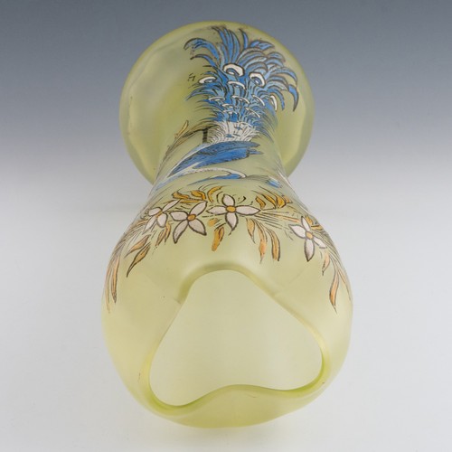 69 - A 1920s Art Nouveau Legras cameo vase, with crimped rim and depicting peacock inside a floral garlan... 